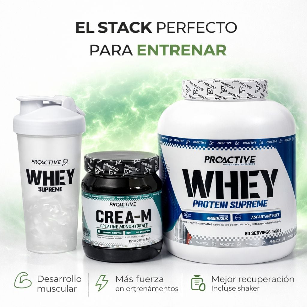 OFERTA PROACTIVE CREATINA MONOHIDRATADA 100 SERV + PROTEÍNA 100 % WHEY 4 LIBRAS 60 SERVICIOS
